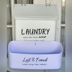 Laundry Bin & Lost & Found Wall Pocket - White and Light Lavender
